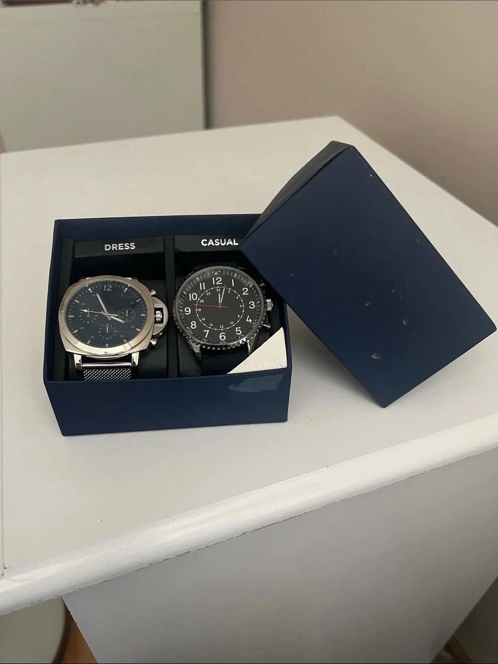 George  - Men's Two-Piece Watch Set - Black Faces, Silver & Black Cases NWT
